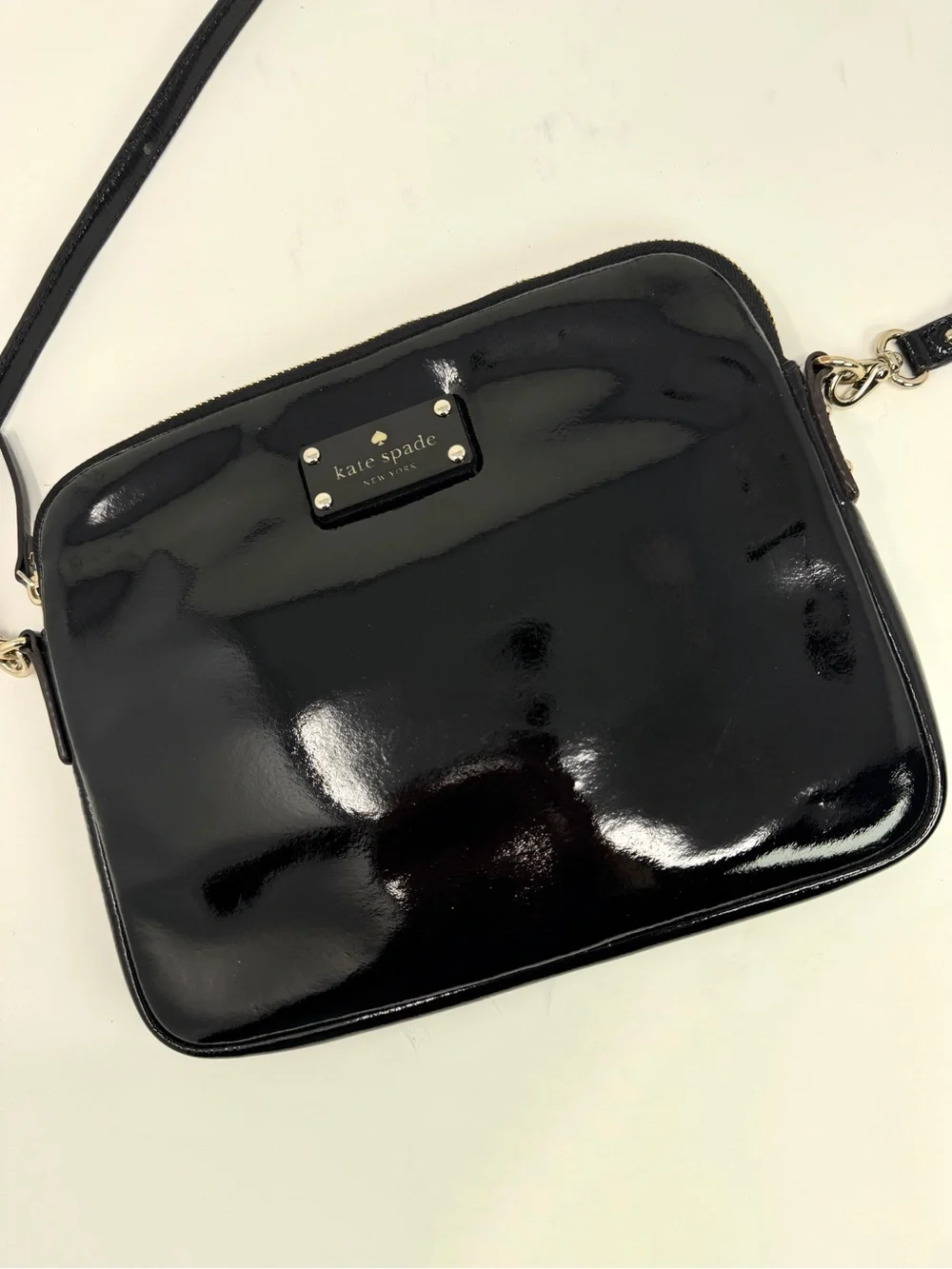 Kate Spade Bryce Black Patent Leather Flicker iPad Pouch Crossbody Bag Clutch